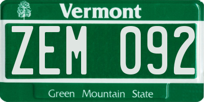 VT license plate ZEM092