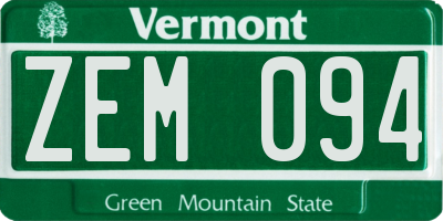 VT license plate ZEM094