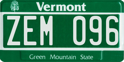 VT license plate ZEM096