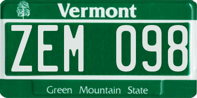 VT license plate ZEM098