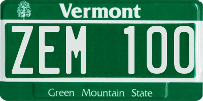 VT license plate ZEM100