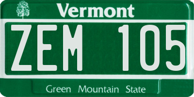 VT license plate ZEM105