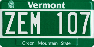 VT license plate ZEM107