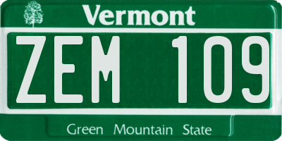 VT license plate ZEM109