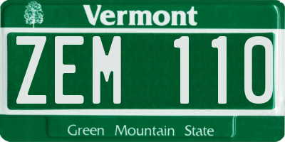 VT license plate ZEM110