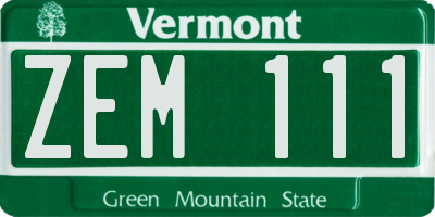 VT license plate ZEM111