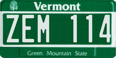 VT license plate ZEM114