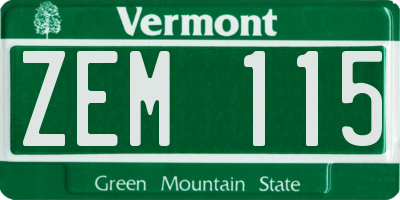 VT license plate ZEM115