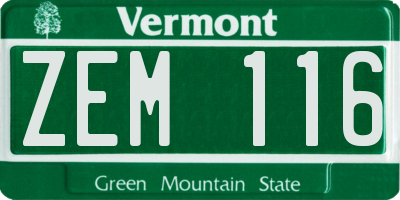 VT license plate ZEM116