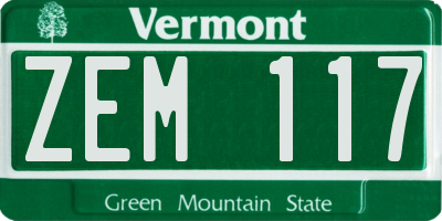 VT license plate ZEM117
