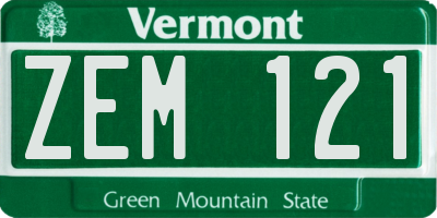 VT license plate ZEM121