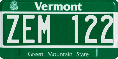 VT license plate ZEM122