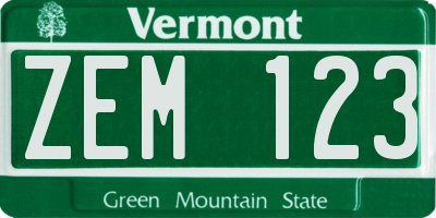 VT license plate ZEM123