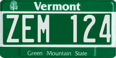 VT license plate ZEM124
