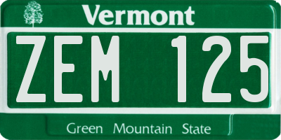 VT license plate ZEM125