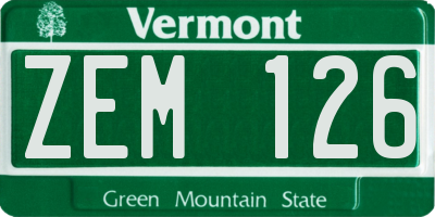 VT license plate ZEM126