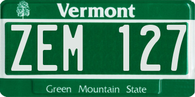 VT license plate ZEM127