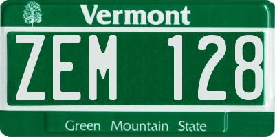 VT license plate ZEM128