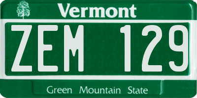 VT license plate ZEM129