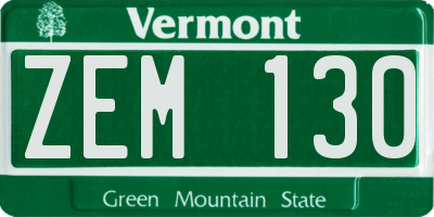 VT license plate ZEM130