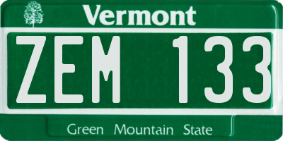 VT license plate ZEM133