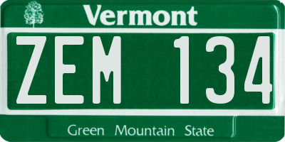 VT license plate ZEM134