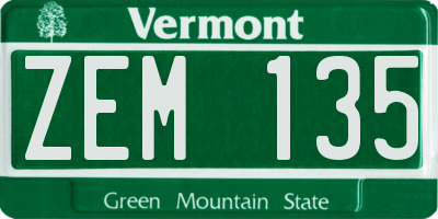VT license plate ZEM135