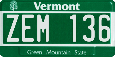 VT license plate ZEM136