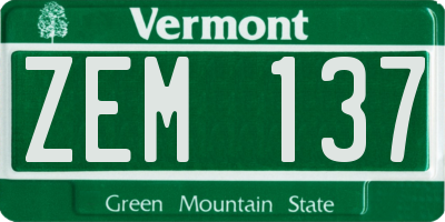 VT license plate ZEM137