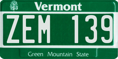 VT license plate ZEM139