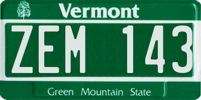 VT license plate ZEM143