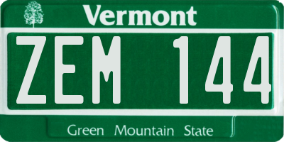 VT license plate ZEM144