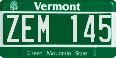 VT license plate ZEM145