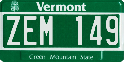 VT license plate ZEM149