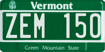 VT license plate ZEM150