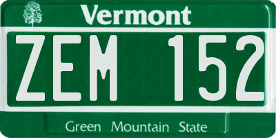 VT license plate ZEM152