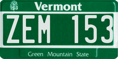 VT license plate ZEM153