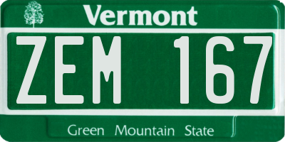 VT license plate ZEM167