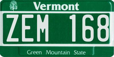 VT license plate ZEM168
