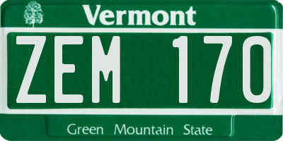 VT license plate ZEM170