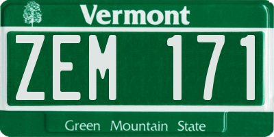 VT license plate ZEM171