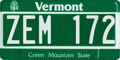 VT license plate ZEM172