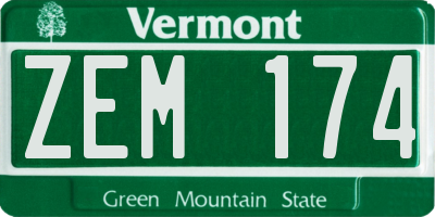 VT license plate ZEM174