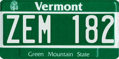 VT license plate ZEM182