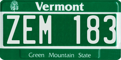 VT license plate ZEM183