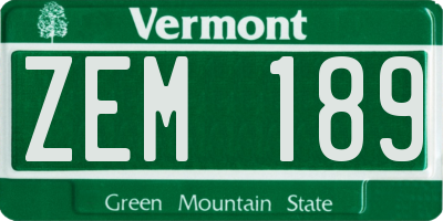 VT license plate ZEM189