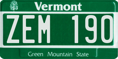 VT license plate ZEM190