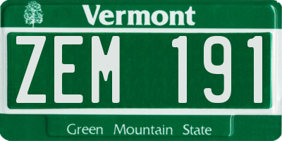 VT license plate ZEM191