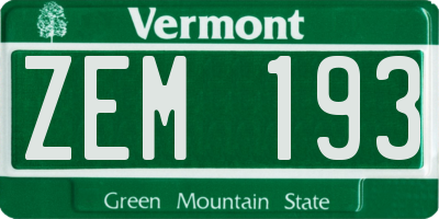 VT license plate ZEM193