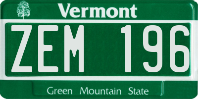 VT license plate ZEM196